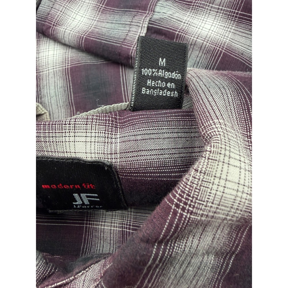 JF Ferrar Modern Fit Men's Medium Burgundy Plaid Long Sleeve Button Up Shirt - Picture 8 of 12